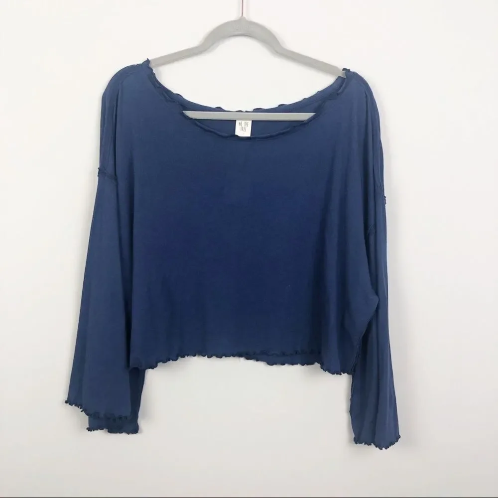 FREE PEOPLE We the Free | NEW Dark Blue Cropped Long Sleeve Top Women’s Size S